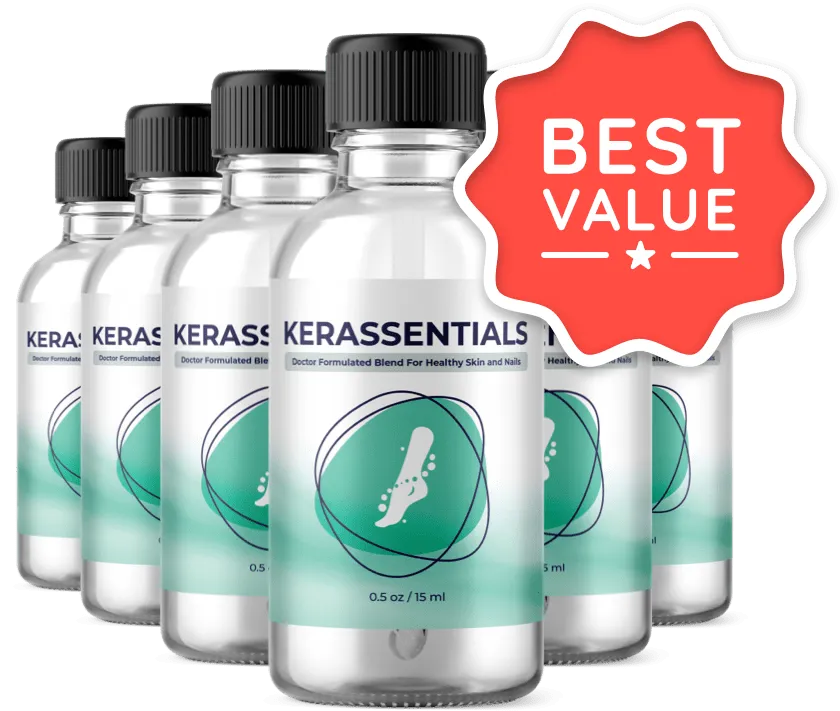 Kerassentials 6 bottles front label showing treatment oil